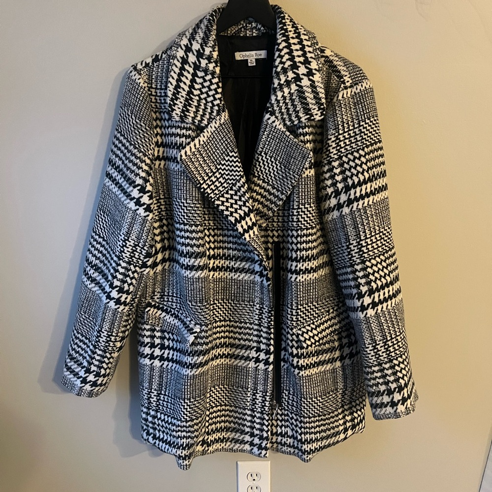 Black and White Plaid Peacoat